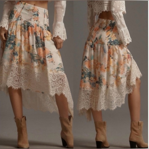 Asymmetrical Floral Lace Midi Skirt xl - Picture 2 of 4